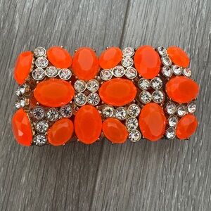 Vibrant Orange and Crystal stretch vintage Bracelet